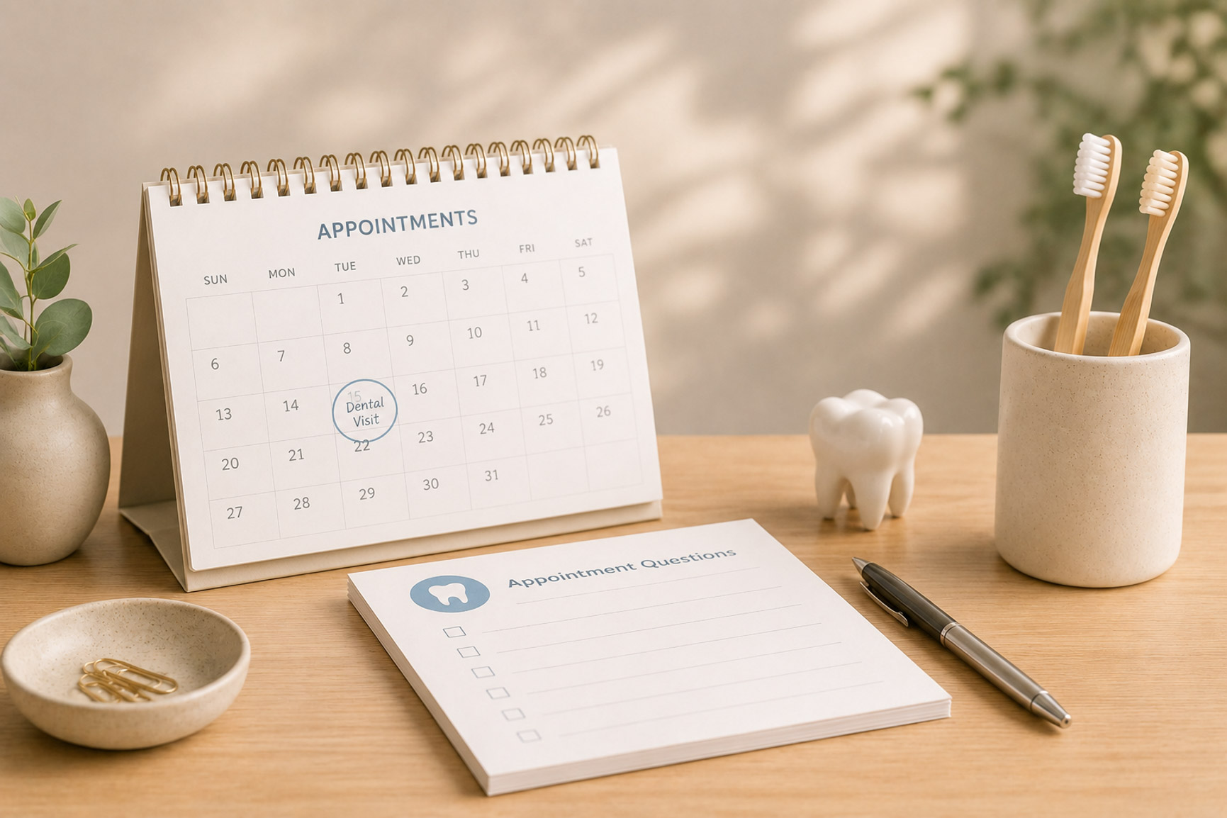 Dental appointment calendar and questions form