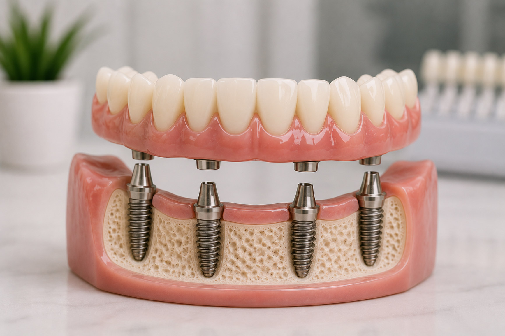 Implant-supported dentures for missing teeth